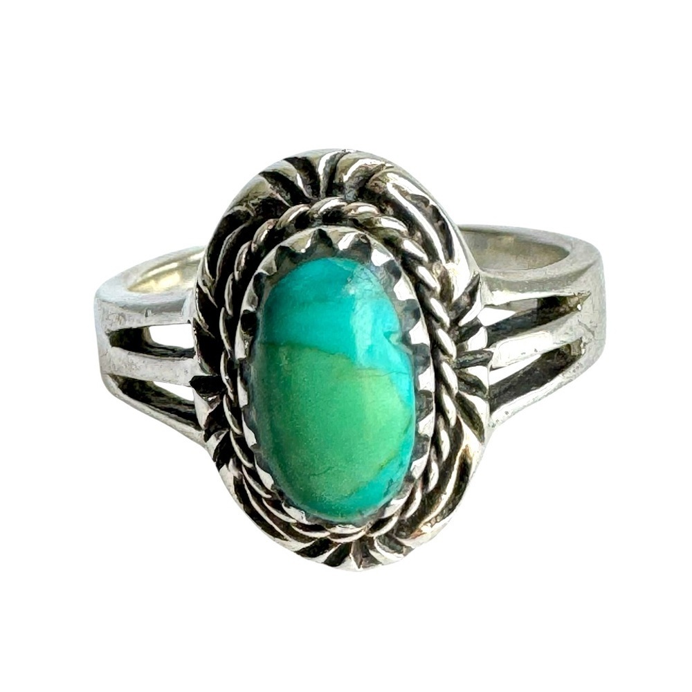Vintage Turquoise Sterling Silver Ring Southwestern Coastal Cowgirl Size 5.5